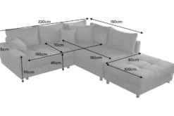 Modernes Ecksofa KENT 220cm greige Cord inkl. Hocker Federkern L-Form Wohnlandschaft