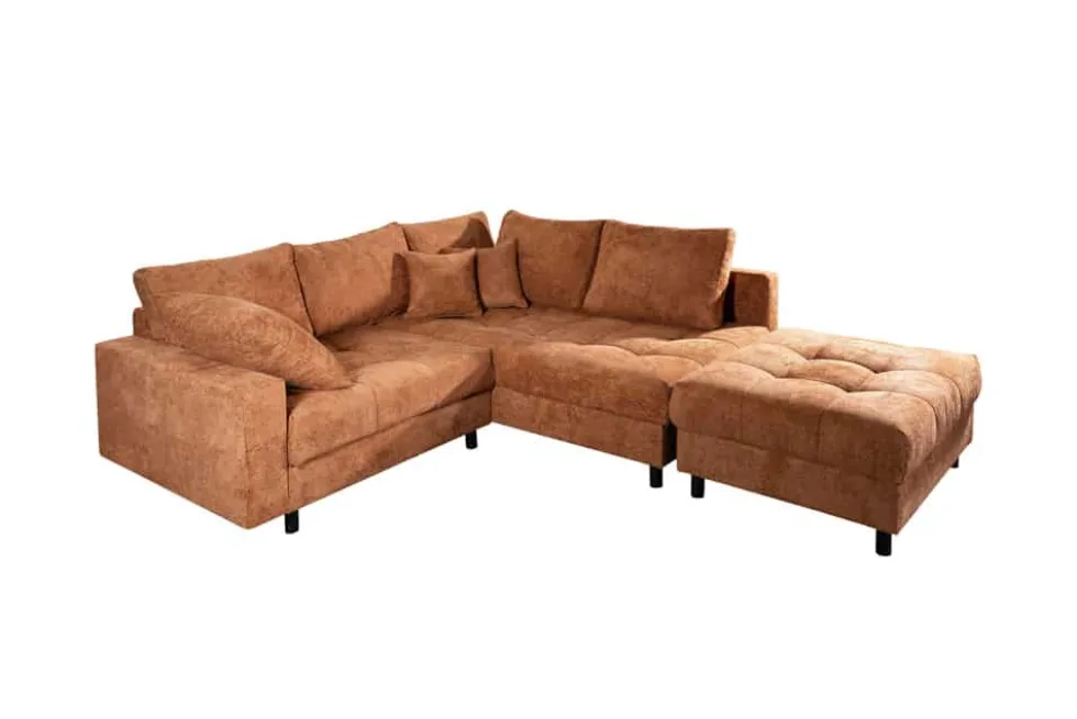 Modernes Ecksofa KENT 220cm rostbraun Chenille inkl. Hocker Federkern Wohnlandschaft