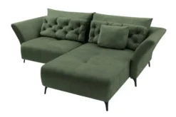 Modernes Ecksofa MARRAKESCH 265cm grün Samt 3-Sitzer inkl. Kissen Ottomane rechts