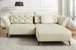 Modernes Ecksofa MARRAKESCH 265cm beige Samt 3-Sitzer inkl. Kissen Ottomane rechts