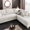 Modernes Ecksofa NORWAY 250cm beige Chenille Schlafsofa mit Stauraum inkl. Kissen
