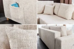 Modernes Ecksofa NORWAY 250cm beige Chenille Schlafsofa mit Stauraum inkl. Kissen