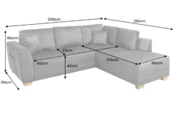 Modernes Ecksofa NORWAY 250cm grau Vogue Velours Samt Schlafsofa mit Stauraum