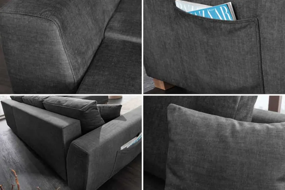Modernes Ecksofa NORWAY 250cm grau Vogue Velours Samt Schlafsofa mit Stauraum