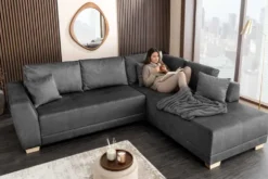 Modernes Ecksofa NORWAY 250cm grau Vogue Velours Samt Schlafsofa mit Stauraum