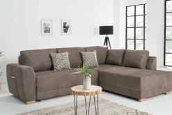 Modernes Ecksofa NORWAY 250cm taupe Microfaser Schlafsofa mit Bettkasten Federkern