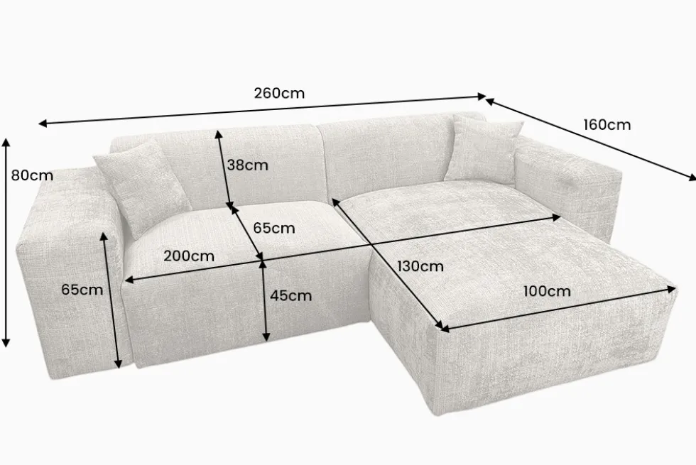 Modernes Ecksofa SIGNATUR 260cm grau Chenille Cremona beidseitig stellbar inkl. Kissen