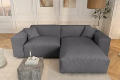 Modernes Ecksofa SIGNATUR 260cm anthrazit Cord beidseitig stellbar inkl. Kissen