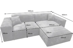 Modernes Ecksofa SIGNATUR 260cm anthrazit Cord beidseitig stellbar inkl. Kissen