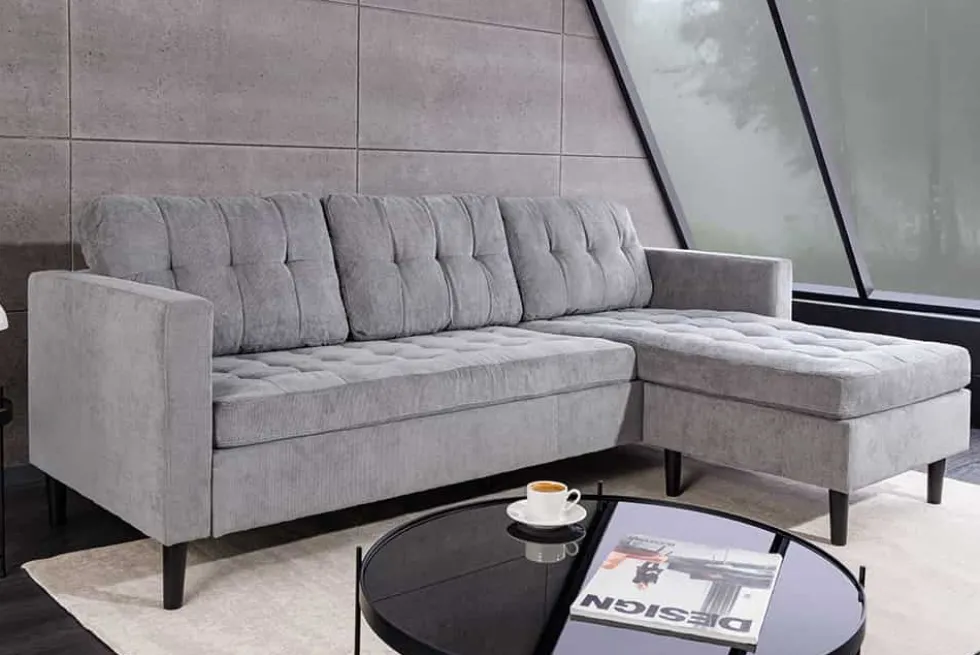 Modernes Ecksofa STOCKHOLM 220cm grau Cordstoff Federkern 3-Sitzer-Sofa
