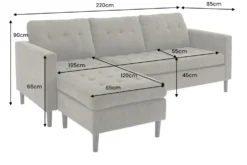 Modernes Ecksofa STOCKHOLM 220cm grau Cordstoff Federkern 3-Sitzer-Sofa