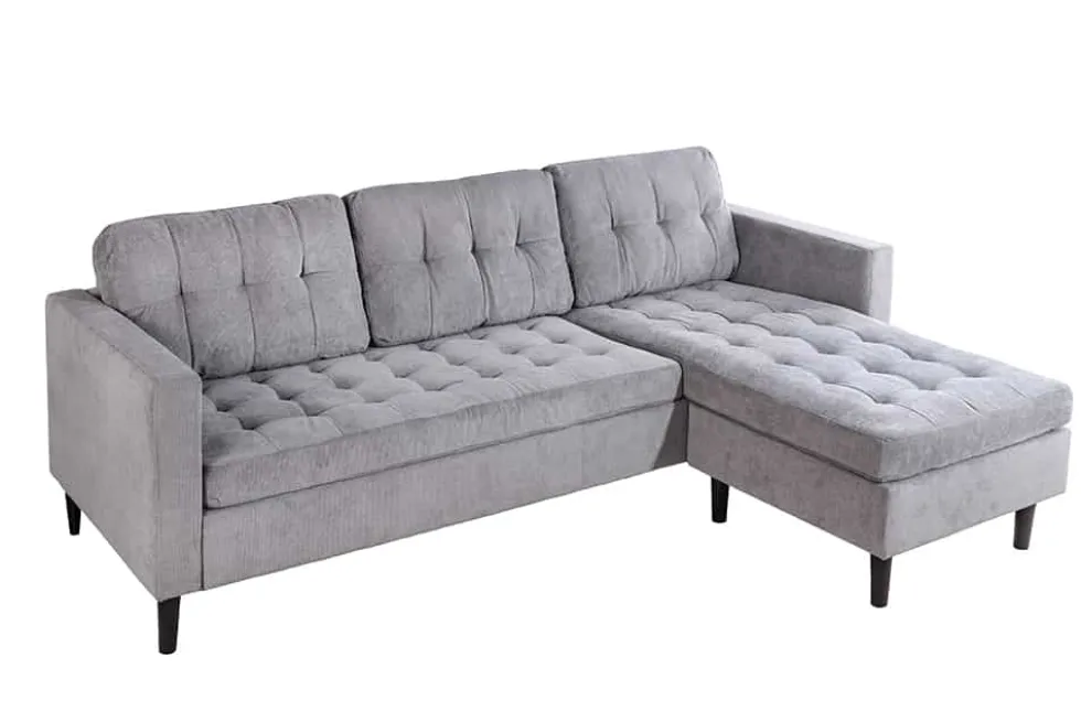 Modernes Ecksofa STOCKHOLM 220cm grau Cordstoff Federkern 3-Sitzer-Sofa
