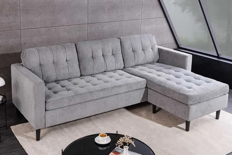 Modernes Ecksofa STOCKHOLM 220cm grau Cordstoff Federkern 3-Sitzer-Sofa