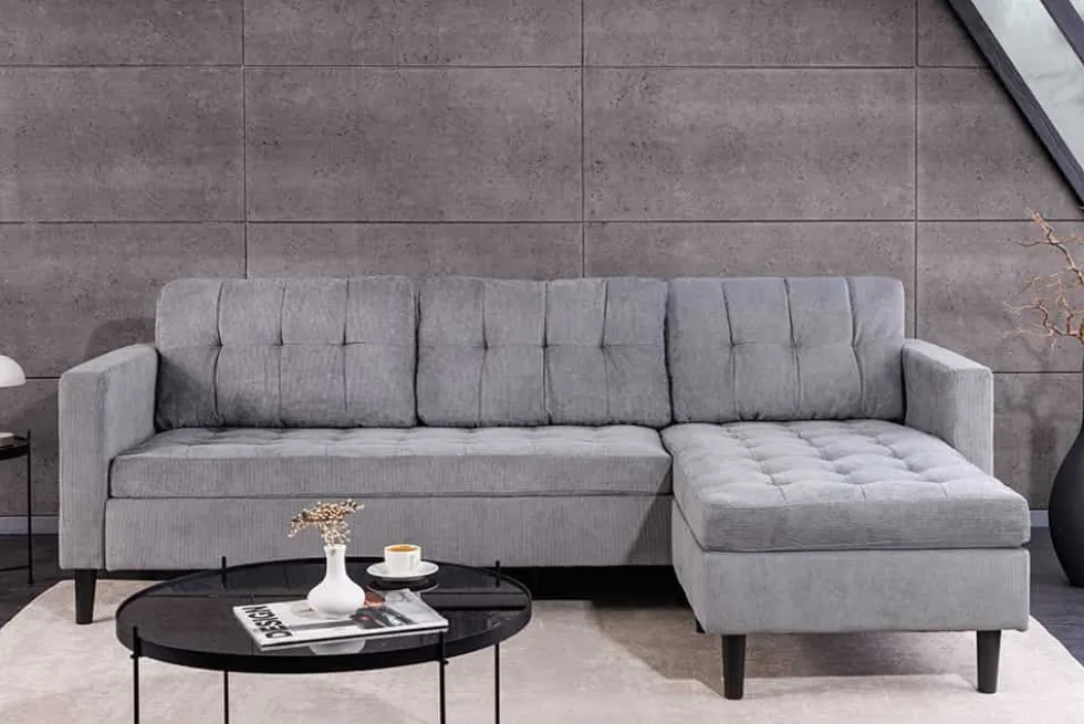 Modernes Ecksofa STOCKHOLM 220cm grau Cordstoff Federkern 3-Sitzer-Sofa