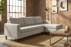Modernes Ecksofa STOCKHOLM 220cm hellgrau Cordstoff Federkern 3-Sitzer-Sofa