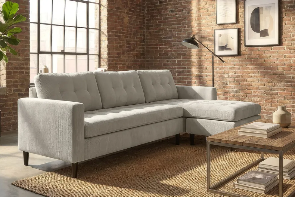 Modernes Ecksofa STOCKHOLM 220cm hellgrau Cordstoff Federkern 3-Sitzer-Sofa