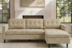 Modernes Ecksofa STOCKHOLM 220cm beige cozy Veloursstrickstoff Federkern 3-Sitzer-Sofa