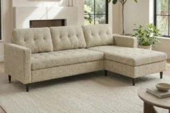 Modernes Ecksofa STOCKHOLM 220cm beige cozy Veloursstrickstoff Federkern 3-Sitzer-Sofa