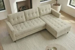 Modernes Ecksofa STOCKHOLM 220cm beige cozy Veloursstrickstoff Federkern 3-Sitzer-Sofa