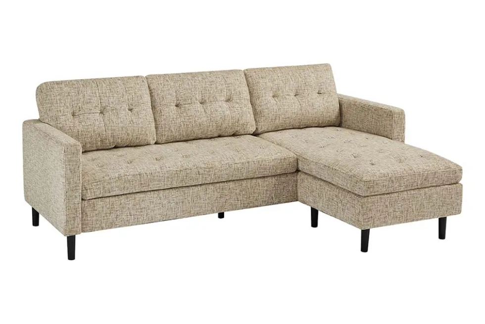 Modernes Ecksofa STOCKHOLM 220cm beige cozy Veloursstrickstoff Federkern 3-Sitzer-Sofa