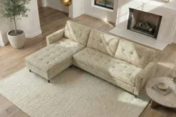 Modernes Ecksofa STOCKHOLM 220cm beige cozy Veloursstrickstoff Federkern 3-Sitzer-Sofa