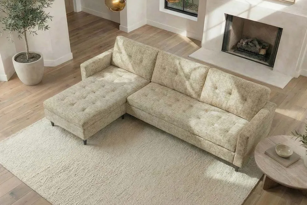 Modernes Ecksofa STOCKHOLM 220cm beige cozy Veloursstrickstoff Federkern 3-Sitzer-Sofa