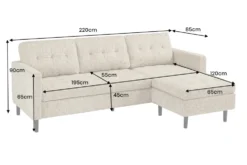 Modernes Ecksofa STOCKHOLM 220cm grau cozy Veloursstrickstoff Federkern 3-Sitzer-Sofa