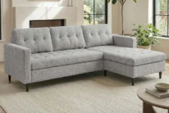 Modernes Ecksofa STOCKHOLM 220cm grau cozy Veloursstrickstoff Federkern 3-Sitzer-Sofa