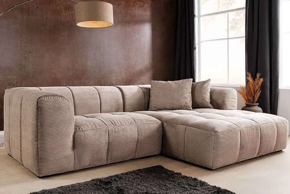 Modernes Ecksofa ZERO GRAVITY 240cm greige Cord 3-Sitzer Couch L-Form