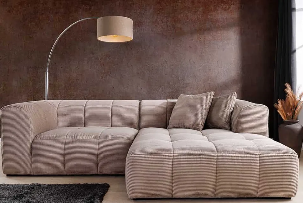 Modernes Ecksofa ZERO GRAVITY 240cm greige Cord 3-Sitzer Couch L-Form