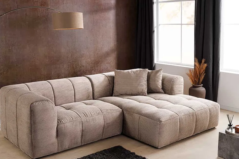 Modernes Ecksofa ZERO GRAVITY 240cm greige Cord 3-Sitzer Couch L-Form
