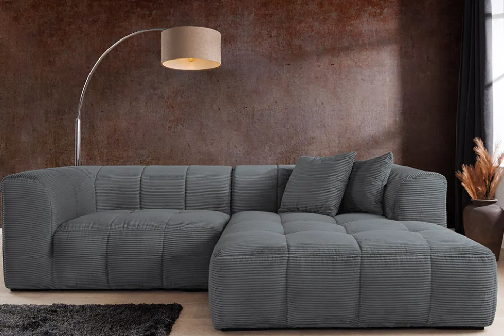 Modernes Ecksofa ZERO GRAVITY 240cm dunkelgrau Cord 3-Sitzer Couch L-Form