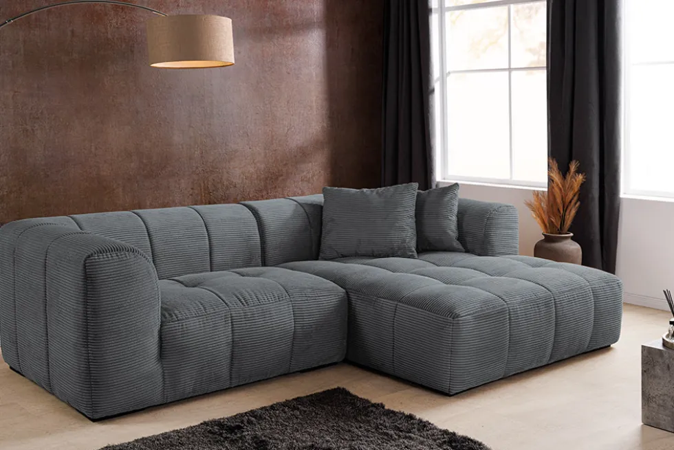 Modernes Ecksofa ZERO GRAVITY 240cm dunkelgrau Cord 3-Sitzer Couch L-Form