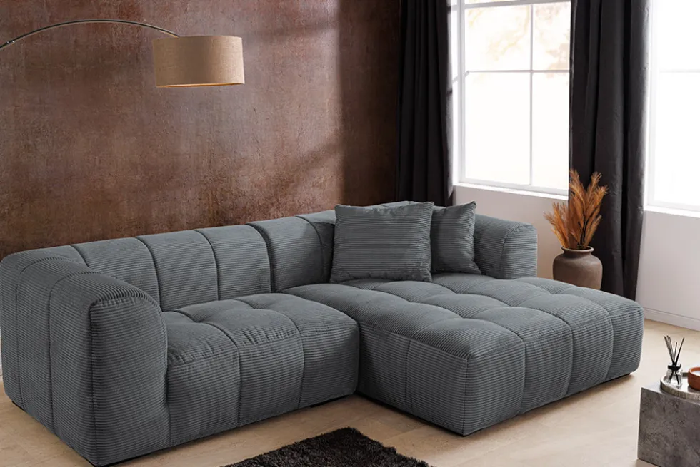 Modernes Ecksofa ZERO GRAVITY 240cm dunkelgrau Cord 3-Sitzer Couch L-Form