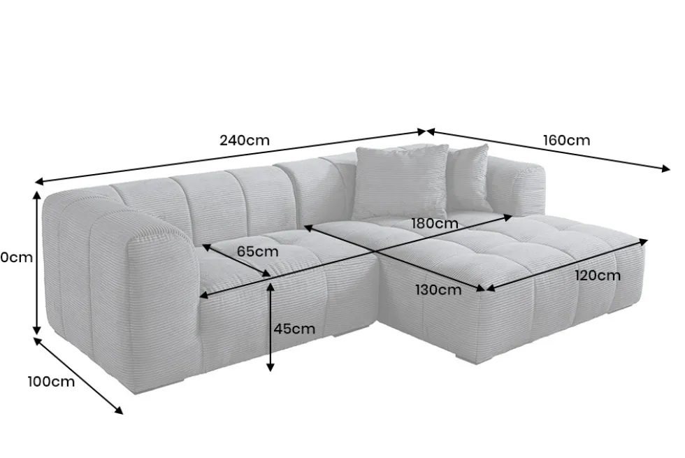 Modernes Ecksofa ZERO GRAVITY 240cm dunkelgrau Cord 3-Sitzer Couch L-Form
