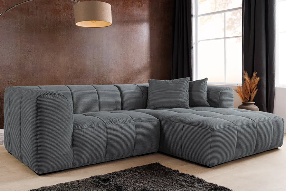 Modernes Ecksofa ZERO GRAVITY 240cm dunkelgrau Cord 3-Sitzer Couch L-Form