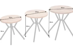 Modernes 3er Set Beistelltische FACTORY 40cm natur Wildeiche Massivholz rund schwarz Metall