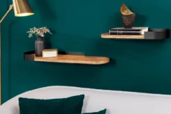 Modernes 2er Set Wandregal PURE NATURE 60cm schwarz Mangoholz massiv Metall handmade