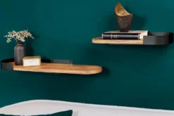 Modernes 2er Set Wandregal PURE NATURE 60cm schwarz Mangoholz massiv Metall handmade