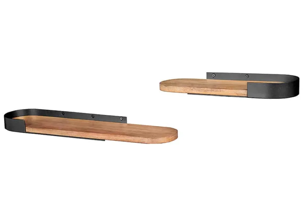 Modernes 2er Set Wandregal PURE NATURE 60cm schwarz Mangoholz massiv Metall handmade