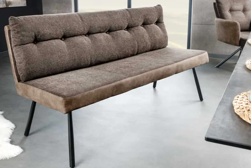 Moderne Sitzbank BIG GEORGE 160cm taupe Flachgewebe Taschenfederkern schwarz