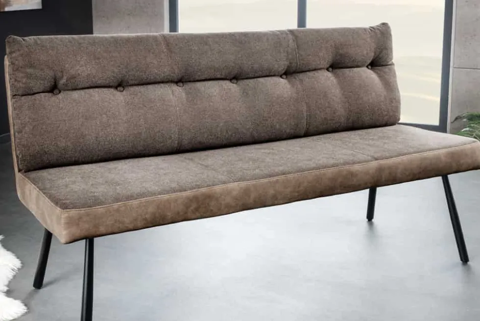 Moderne Sitzbank BIG GEORGE 160cm taupe Flachgewebe Taschenfederkern schwarz