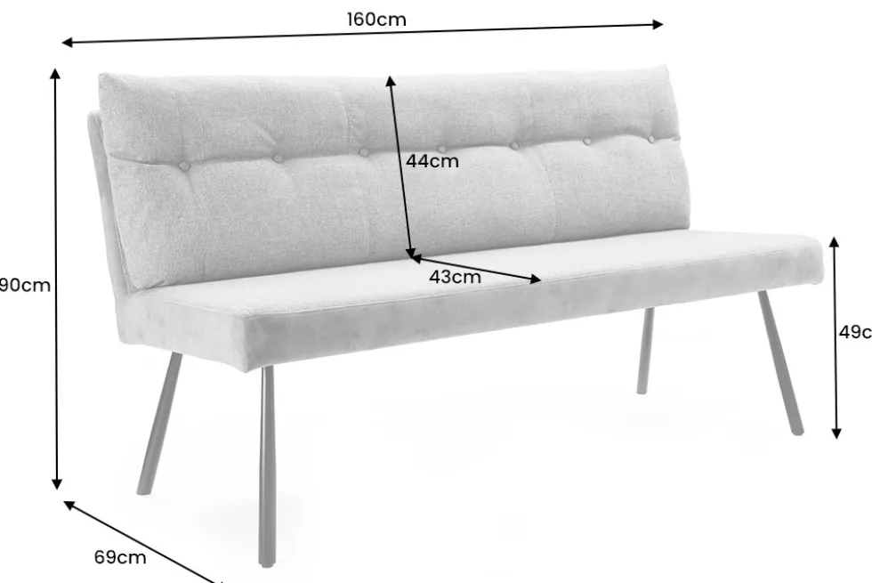 Moderne Sitzbank BIG GEORGE 160cm grau Samt Strukturstoff Taschenfederkern Metall