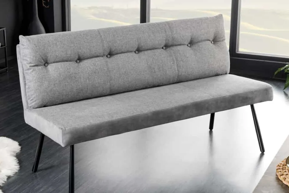 Moderne Sitzbank BIG GEORGE 160cm grau Samt Strukturstoff Taschenfederkern Metall