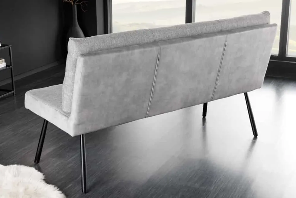 Moderne Sitzbank BIG GEORGE 160cm grau Samt Strukturstoff Taschenfederkern Metall