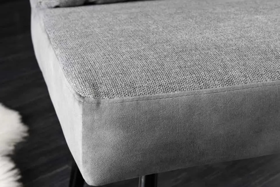 Moderne Sitzbank BIG GEORGE 160cm grau Samt Strukturstoff Taschenfederkern Metall