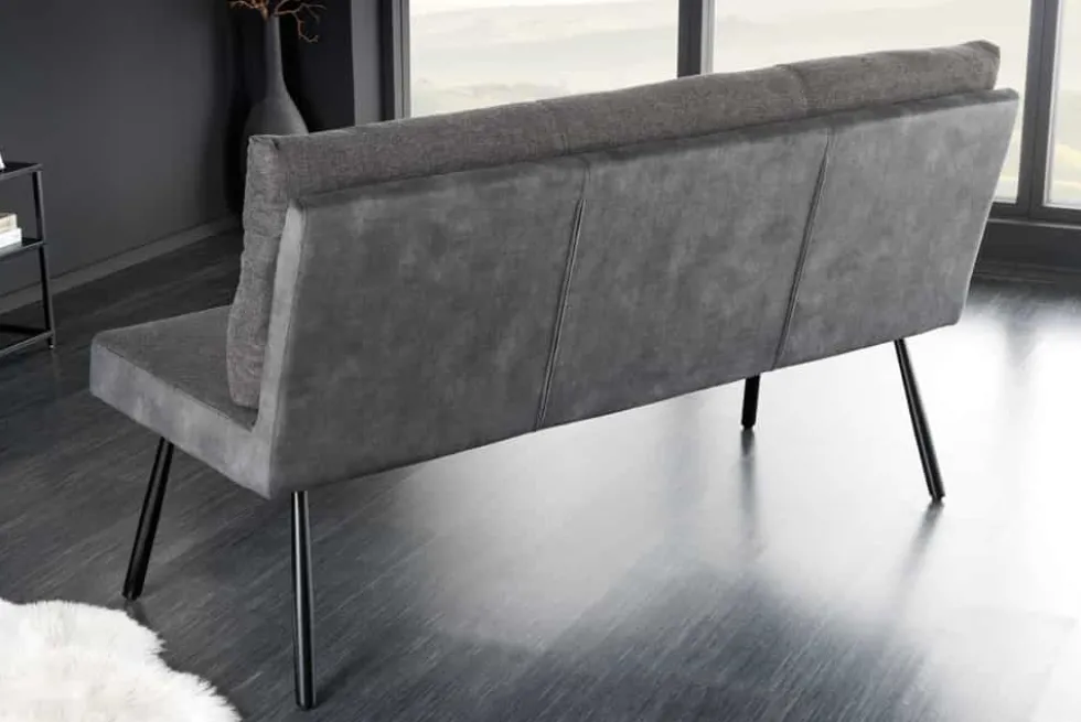 Moderne Sitzbank BIG GEORGE 160cm anthrazit Samt Strukturstoff Taschenfederkern schwarz