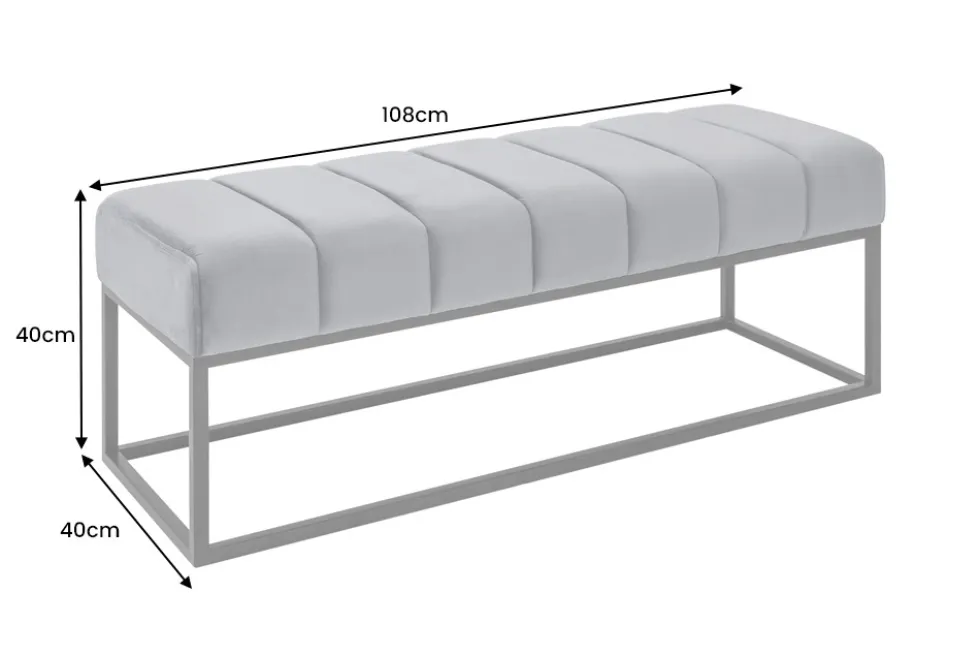 Moderne Sitzbank PETIT BEAUTÉ 110cm silbergrau Samt schwarzes Gestell