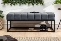Moderne Sitzbank PETIT BEAUTÉ 110cm silbergrau Samt schwarzes Gestell