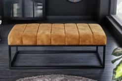 Moderne Sitzbank PETIT BEAUTÉ 110cm senfgelb Samt schwarzes Metallgestell